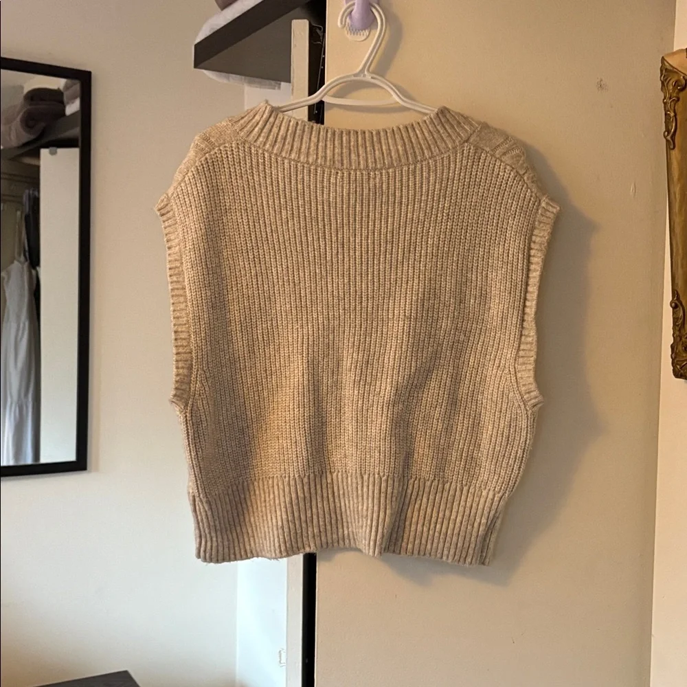 Beige Cable Knit Sweater Vest - Picture 2 of 2